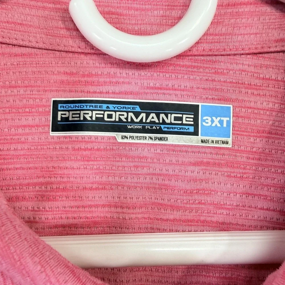 Roundtree & Yorke Performance Polo Shirt Mens 3XLT Pink Striped Big Tall Stretch